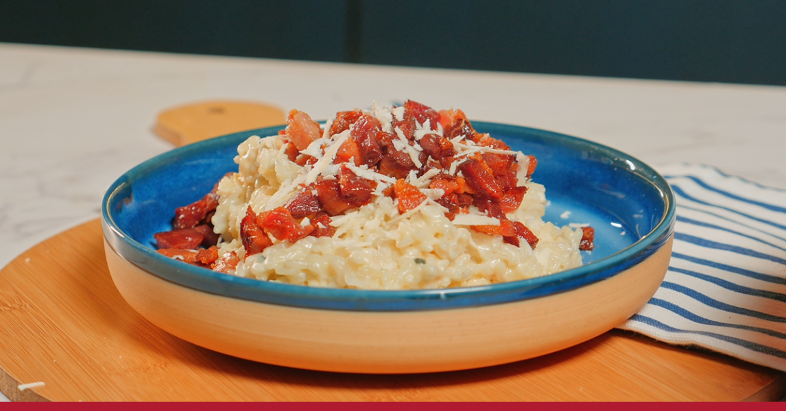 Risoto Quatro Queijos com Bacon
